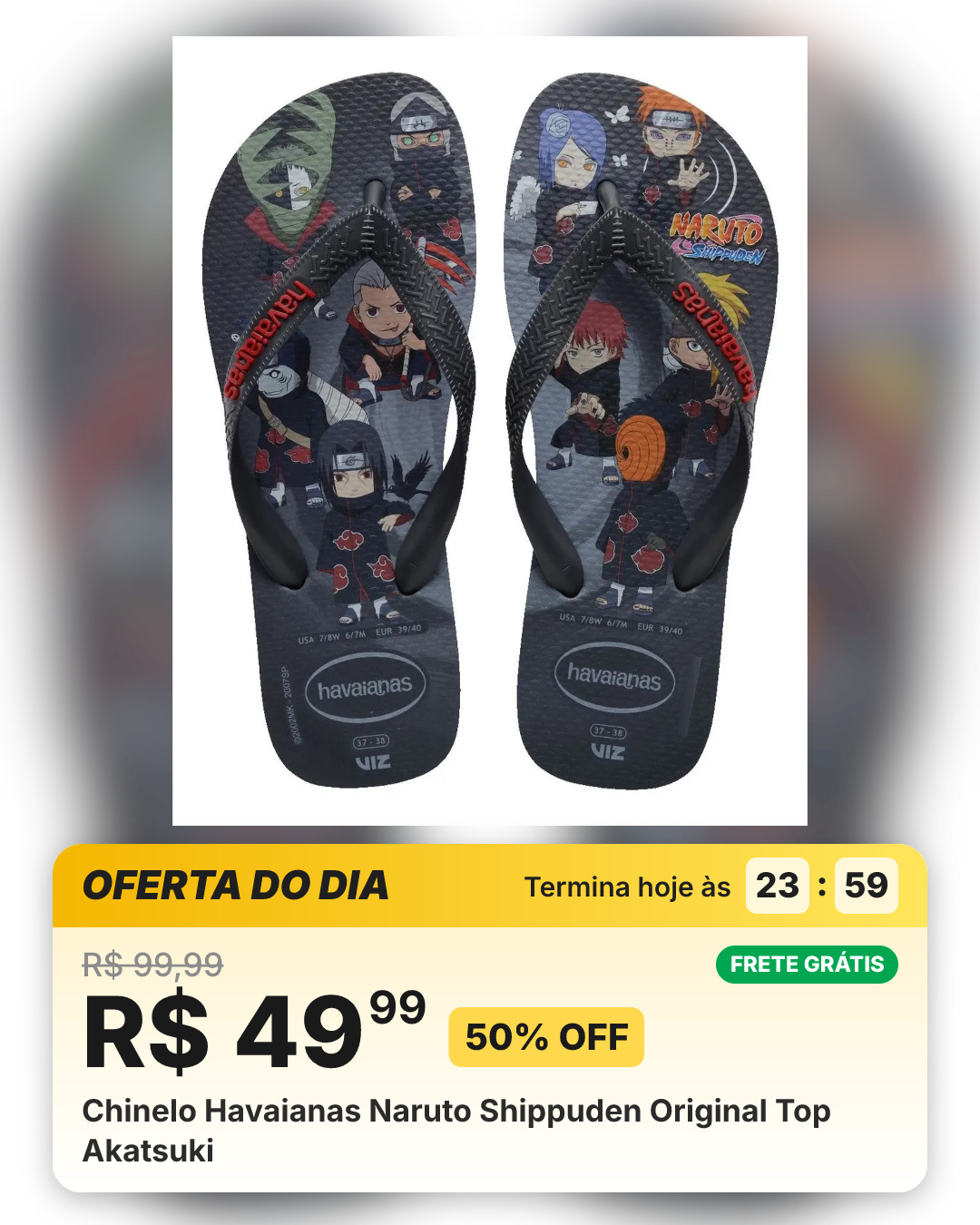 Chinelo Havaianas Naruto Shippuden Original Top Akatsuki