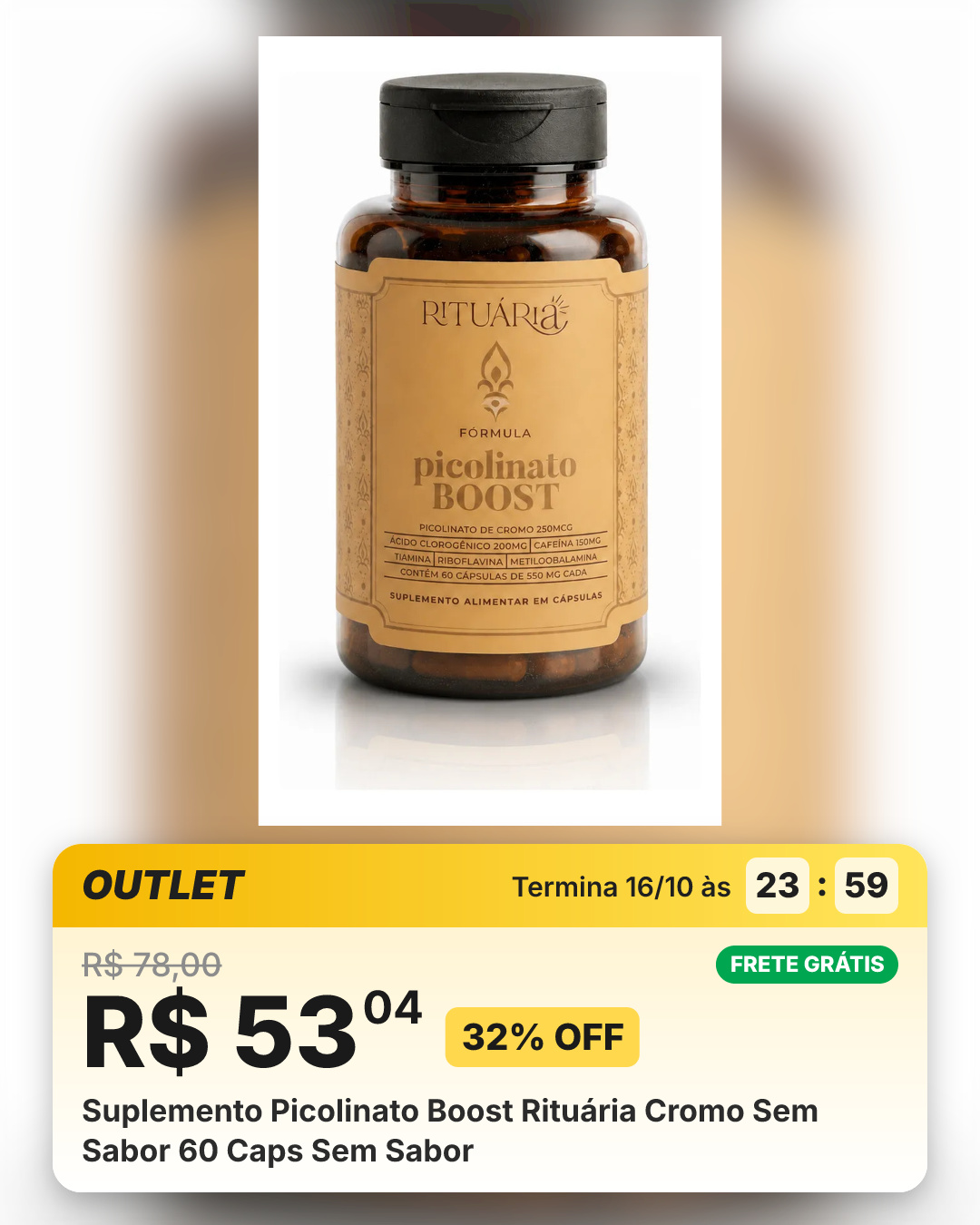 Suplemento Picolinato Boost Rituária Cromo Sem Sabor 60 Caps Sem Sabor