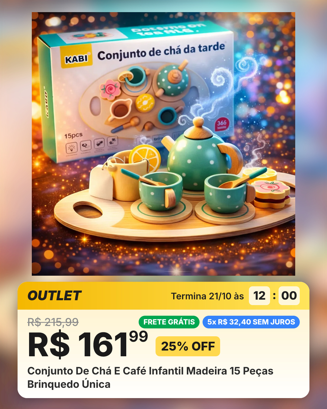 Conjunto De Chá E Café Infantil Madeira 15 Peças Brinquedo Única