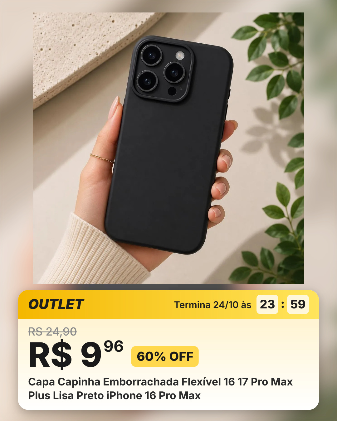 Capa Capinha Emborrachada Flexível 16 17 Pro Max Plus Lisa Preto iPhone 16 Pro Max