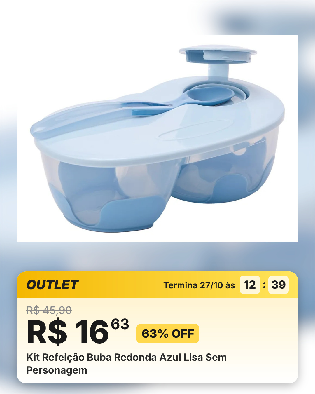 Kit Refeição Buba Redonda Azul Lisa Sem Personagem