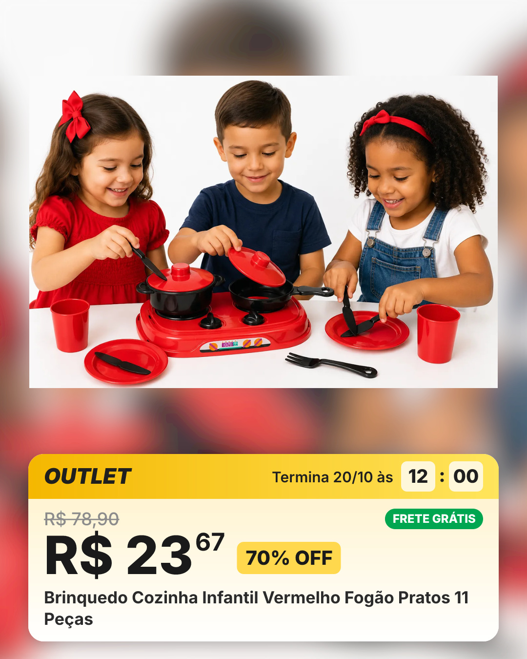 Brinquedo Cozinha Infantil Vermelho Fogão Pratos 11 Peças