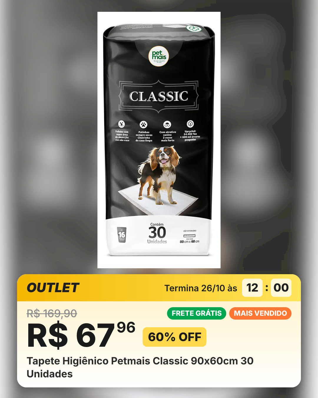 Tapete Higiênico Petmais Classic 90x60cm 30 Unidades