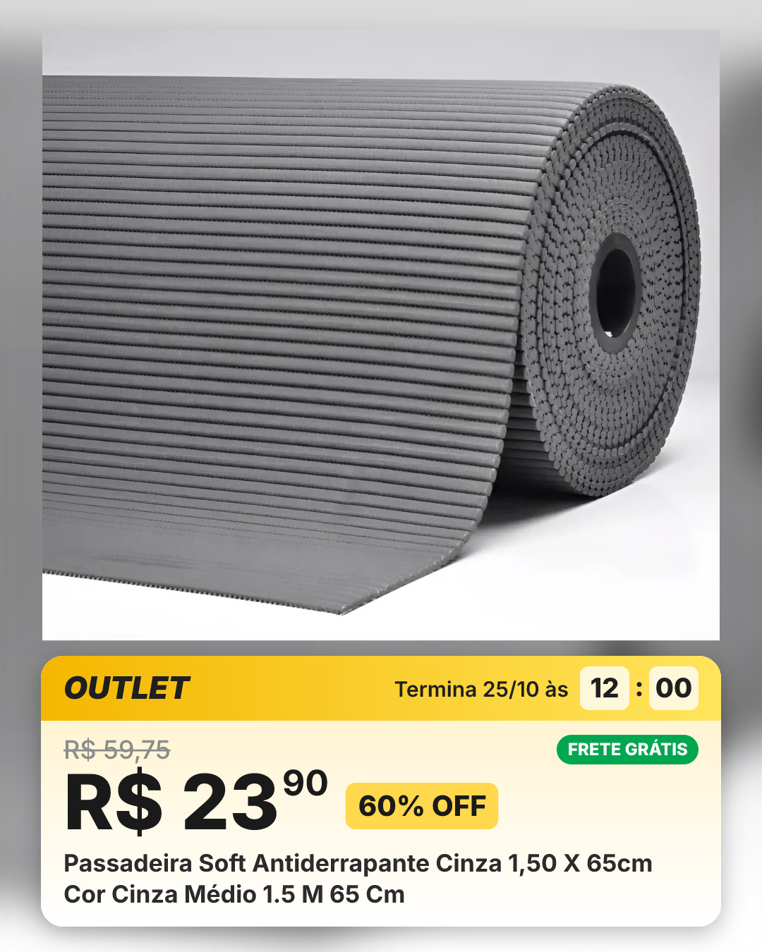 Passadeira Soft Antiderrapante Cinza 1,50 X 65cm Cor Cinza Médio 1.5 M 65 Cm