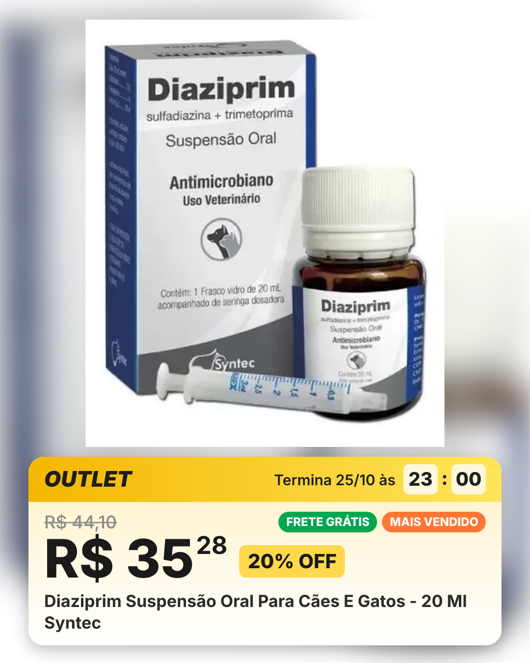 Diaziprim Suspensão Oral Para Cães E Gatos - 20 Ml Syntec