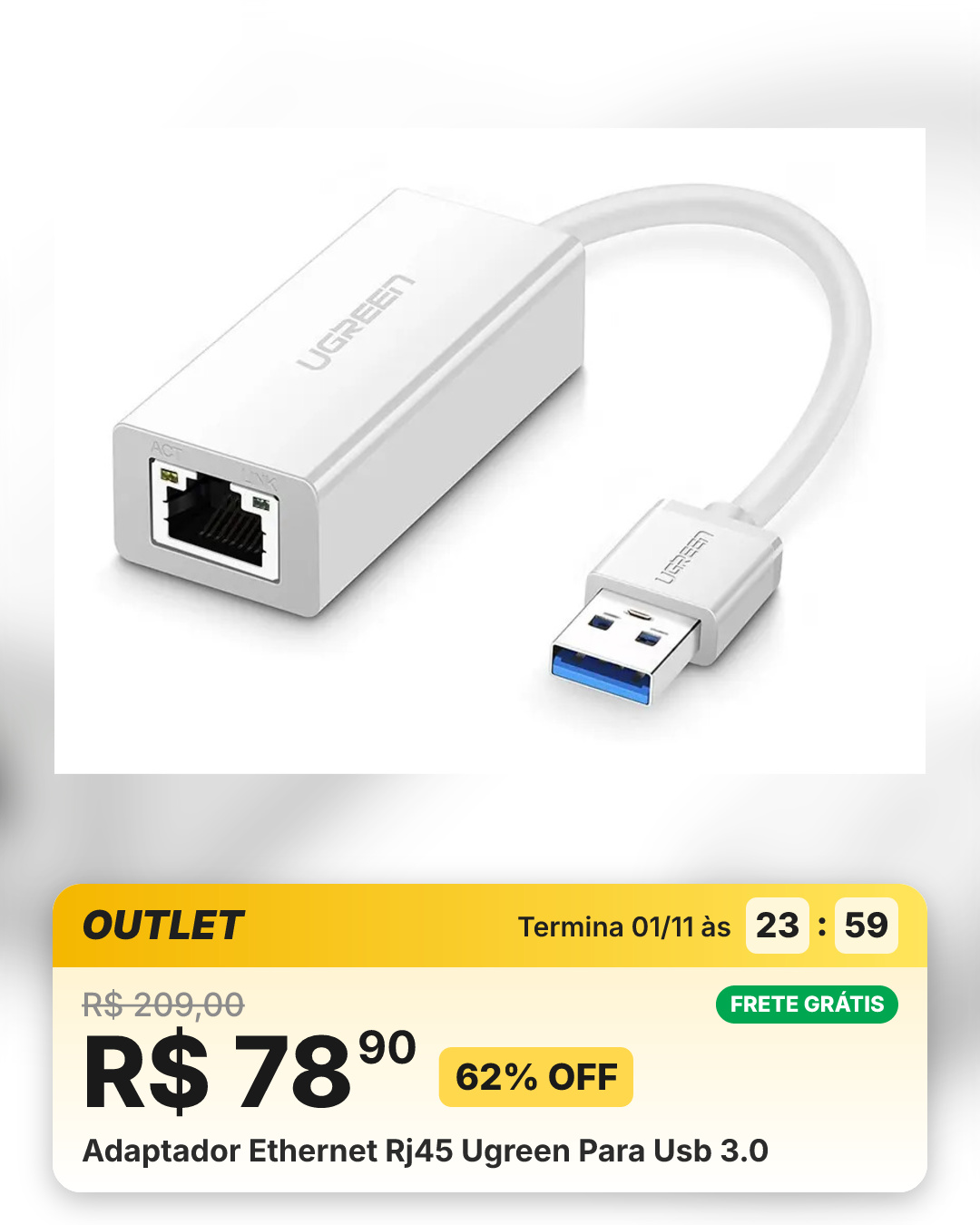 Adaptador Ethernet Rj45 Ugreen Para Usb 3.0