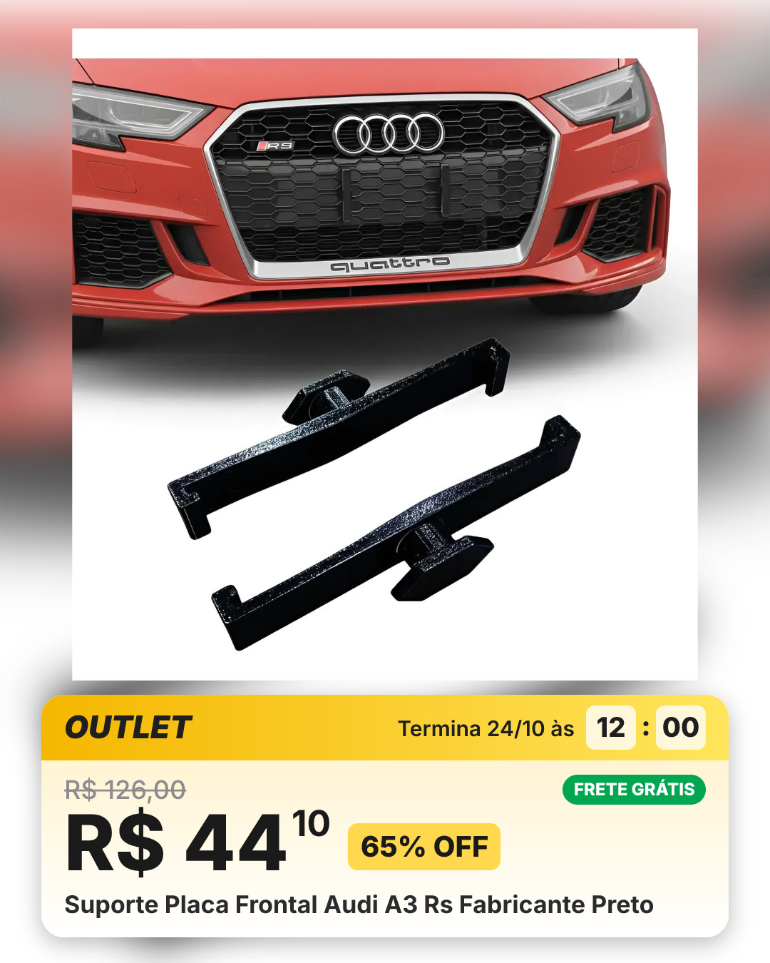 Suporte Placa Frontal Audi A3 Rs Fabricante Preto