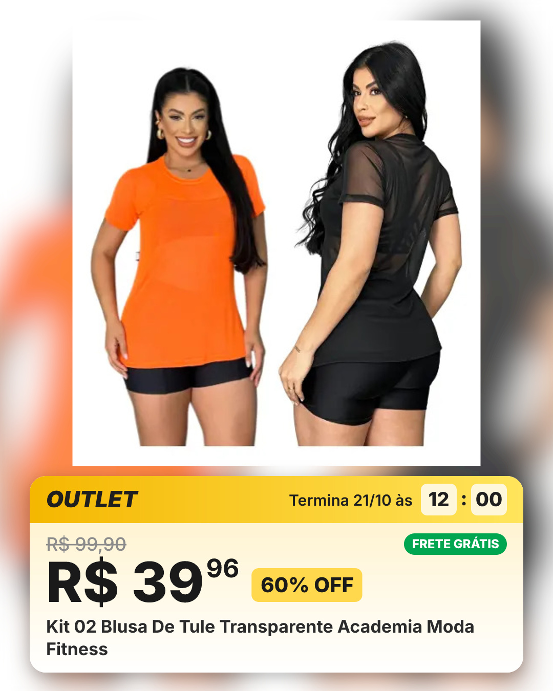 Kit 02 Blusa De Tule Transparente Academia Moda Fitness