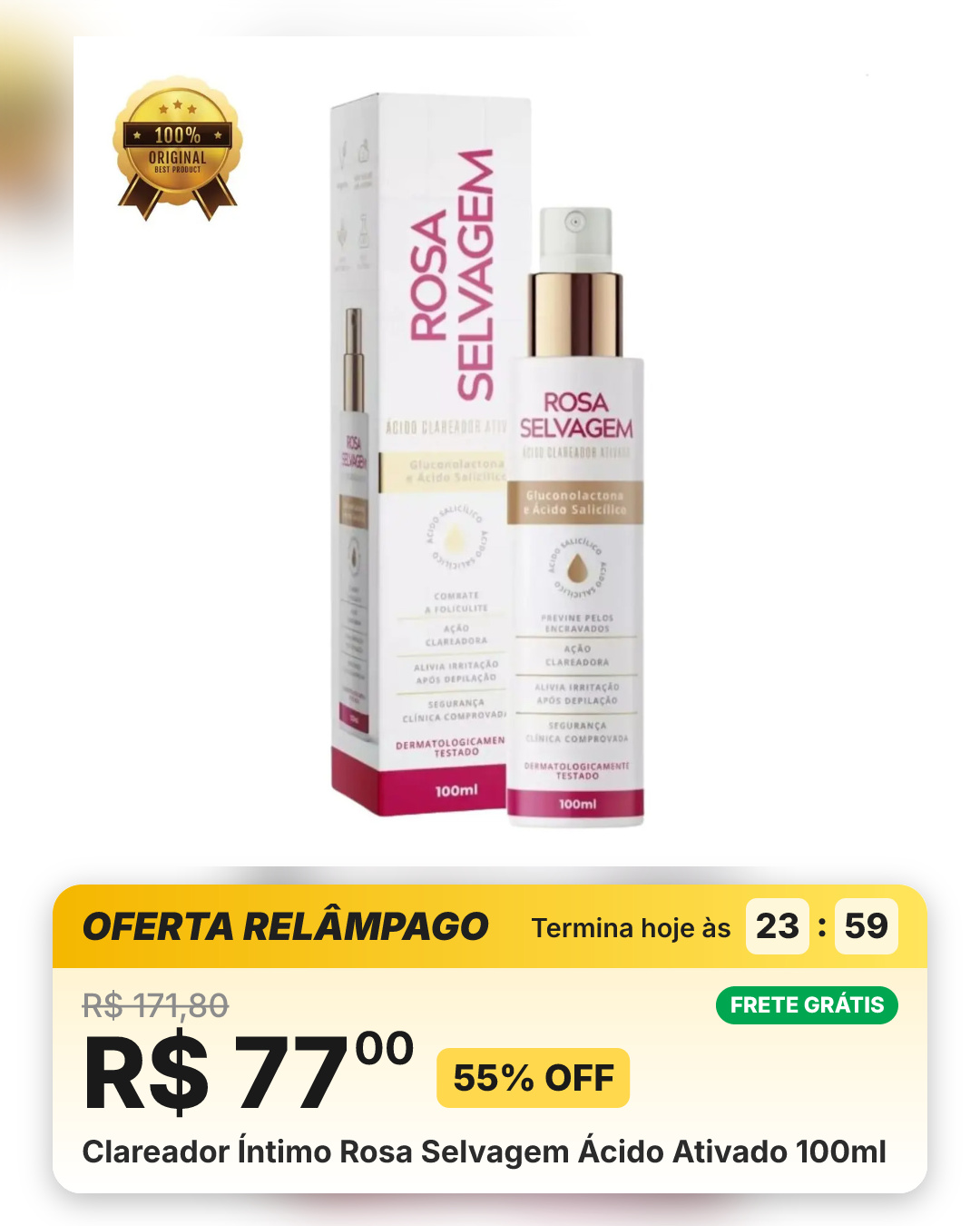 Clareador Íntimo Rosa Selvagem Ácido Ativado 100ml
