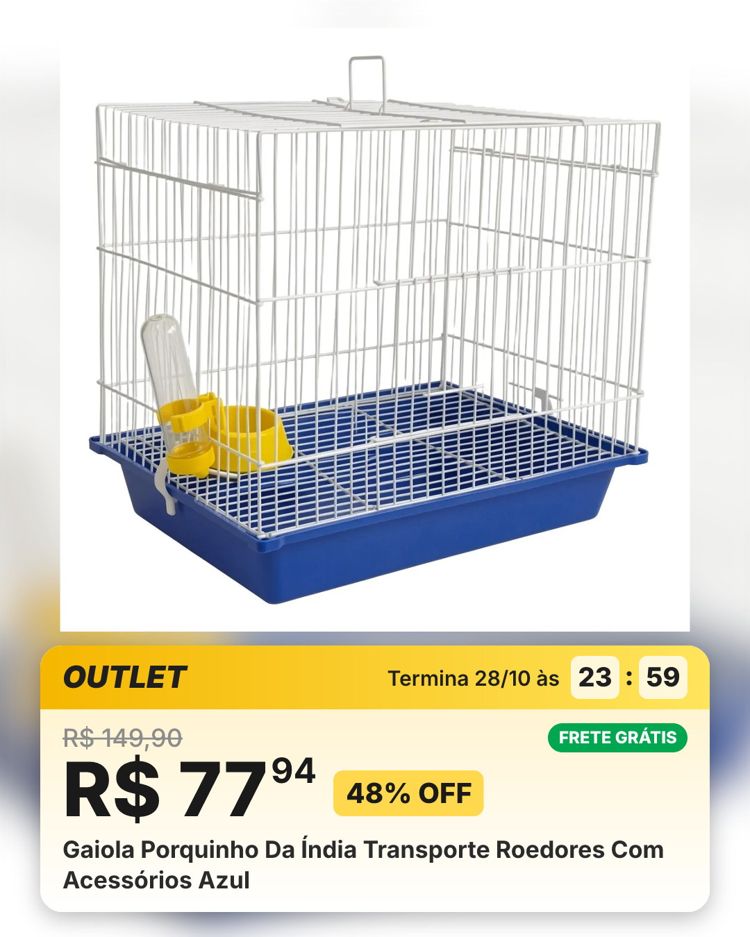 Gaiola Porquinho Da Índia Transporte Roedores Com Acessórios Azul