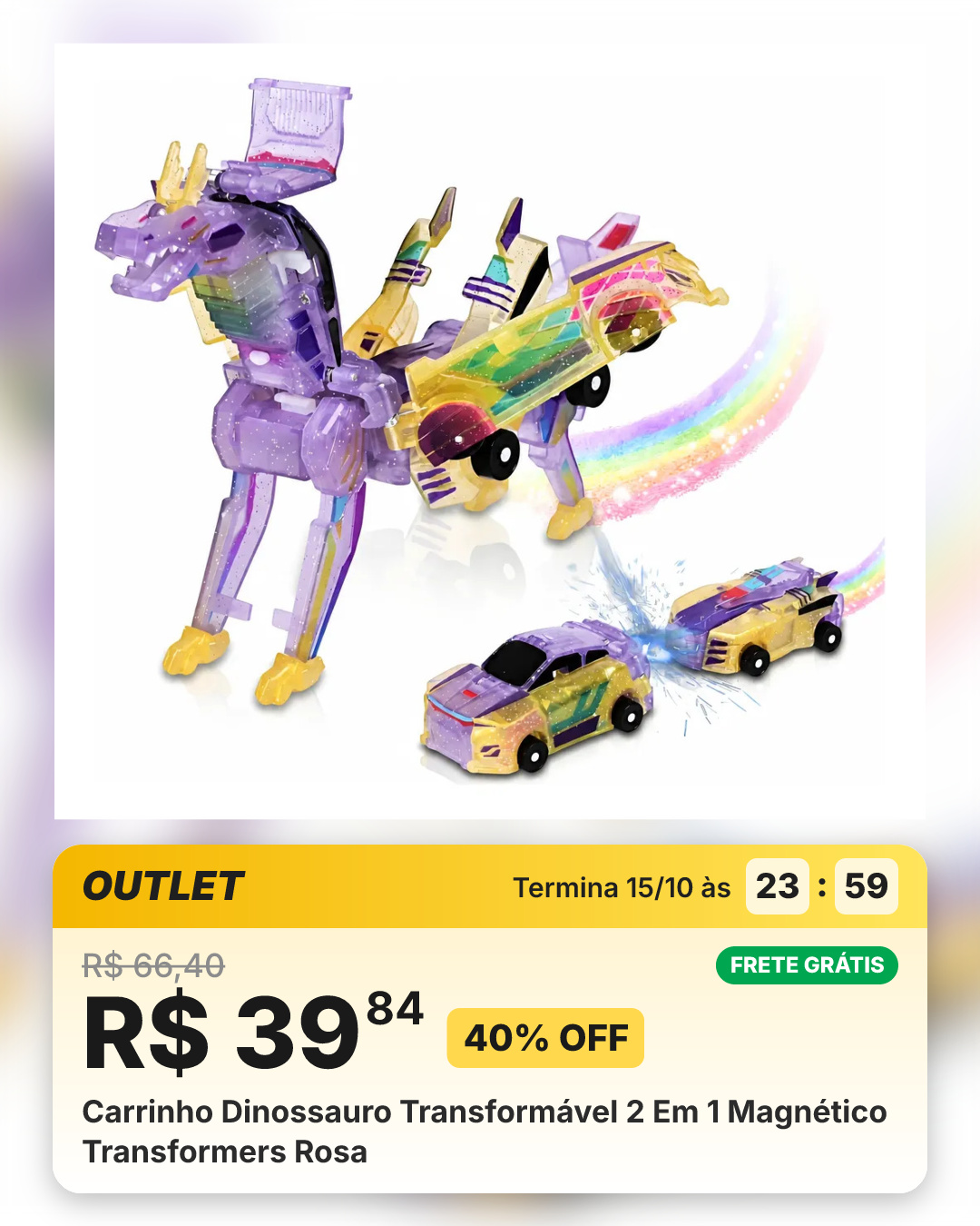 Carrinho Dinossauro Transformável 2 Em 1 Magnético Transformers Rosa