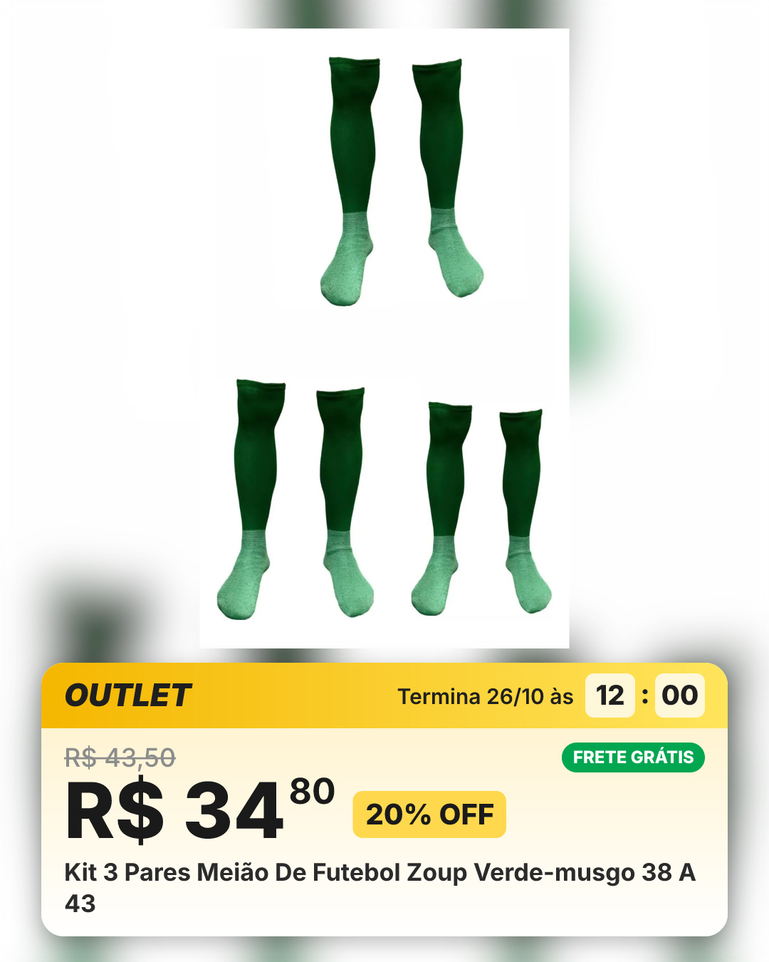 Kit 3 Pares Meião De Futebol Zoup Verde-musgo 38 A 43