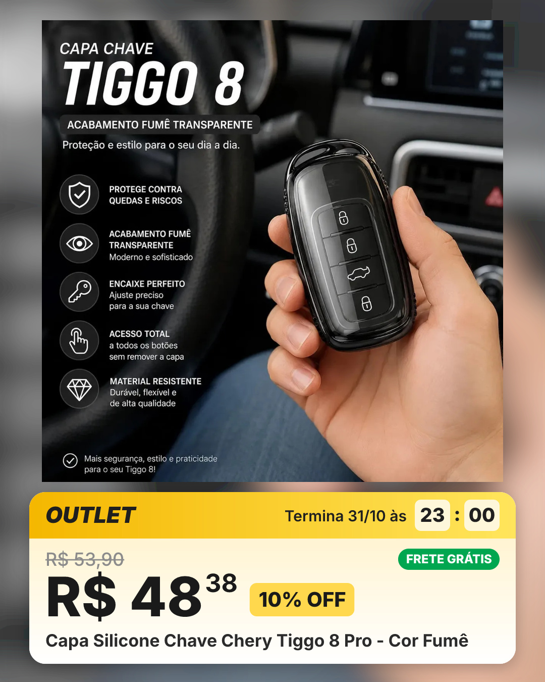 Capa Silicone Chave Chery Tiggo 8 Pro - Cor Fumê