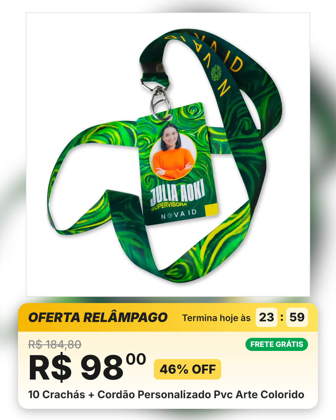 10 Crachás + Cordão Personalizado Pvc Arte Colorido
