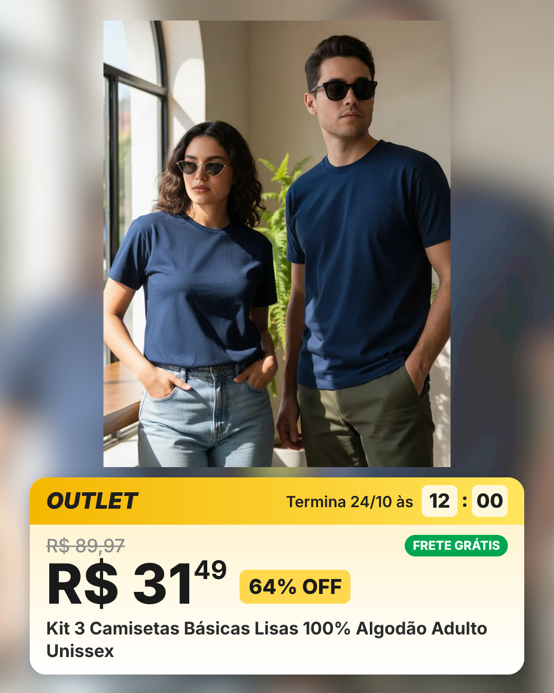 Kit 3 Camisetas Básicas Lisas 100% Algodão Adulto Unissex