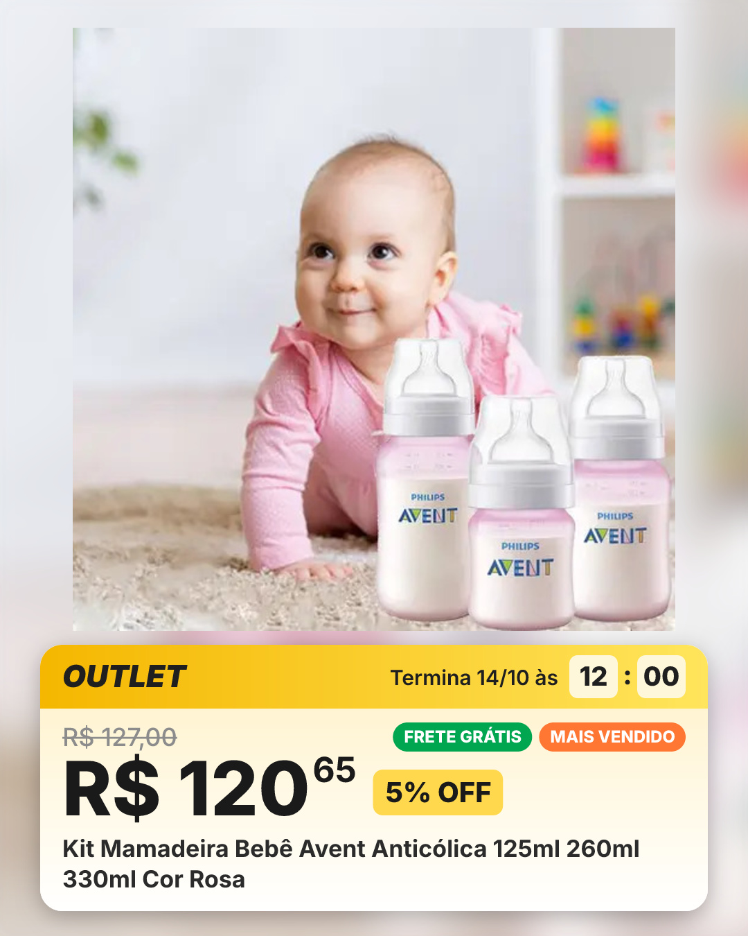 Kit Mamadeira Bebê Avent Anticólica 125ml 260ml 330ml Cor Rosa