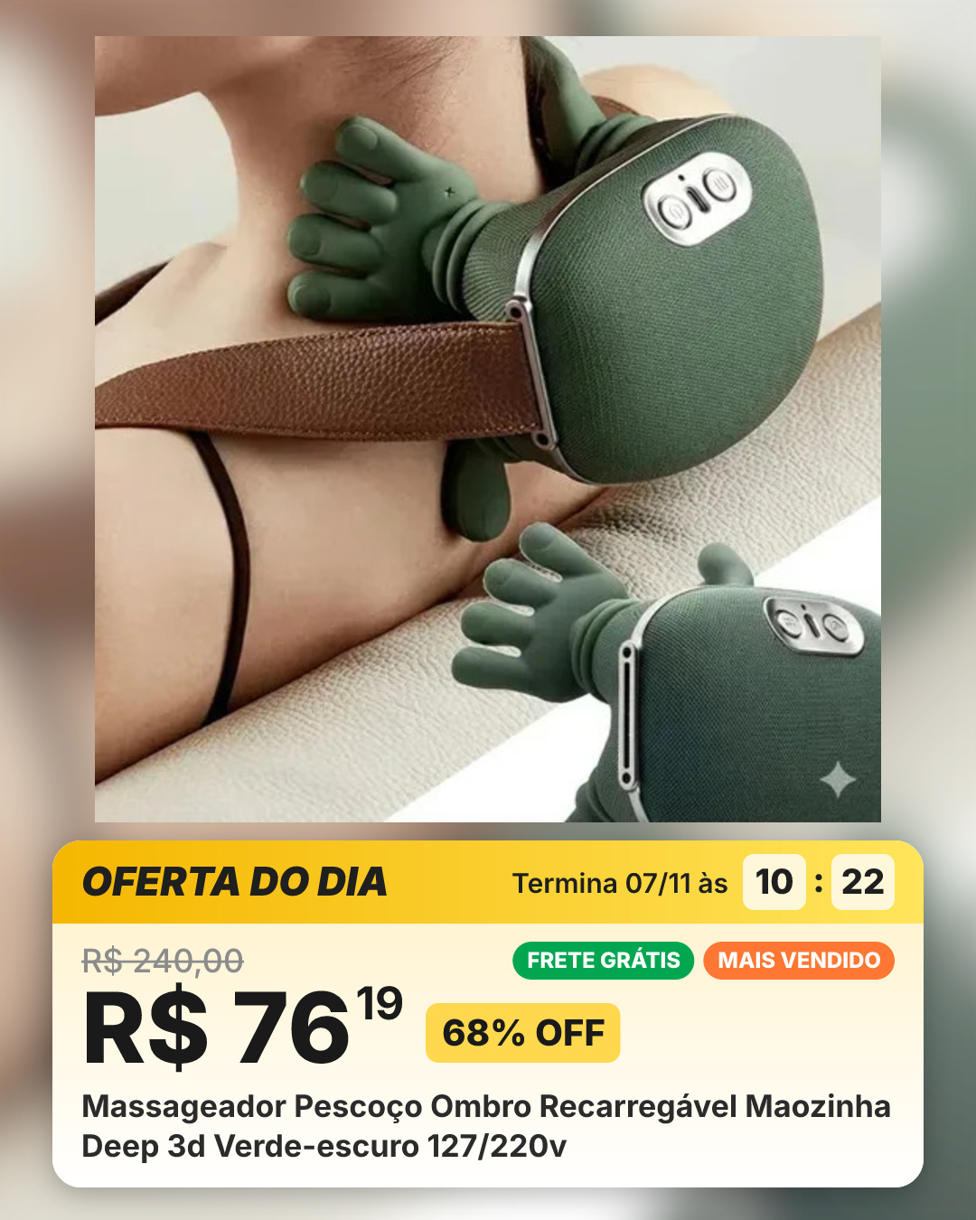 Massageador Pescoço Ombro Recarregável Maozinha Deep 3d Verde-escuro 127/220v