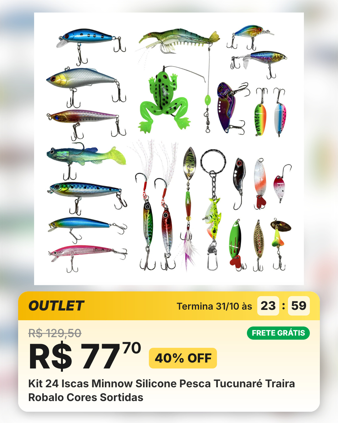 Kit 24 Iscas Minnow Silicone Pesca Tucunaré Traira Robalo Cores Sortidas