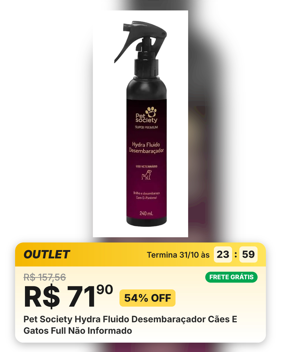 Pet Society Hydra Fluido Desembaraçador Cães E Gatos Full Não Informado