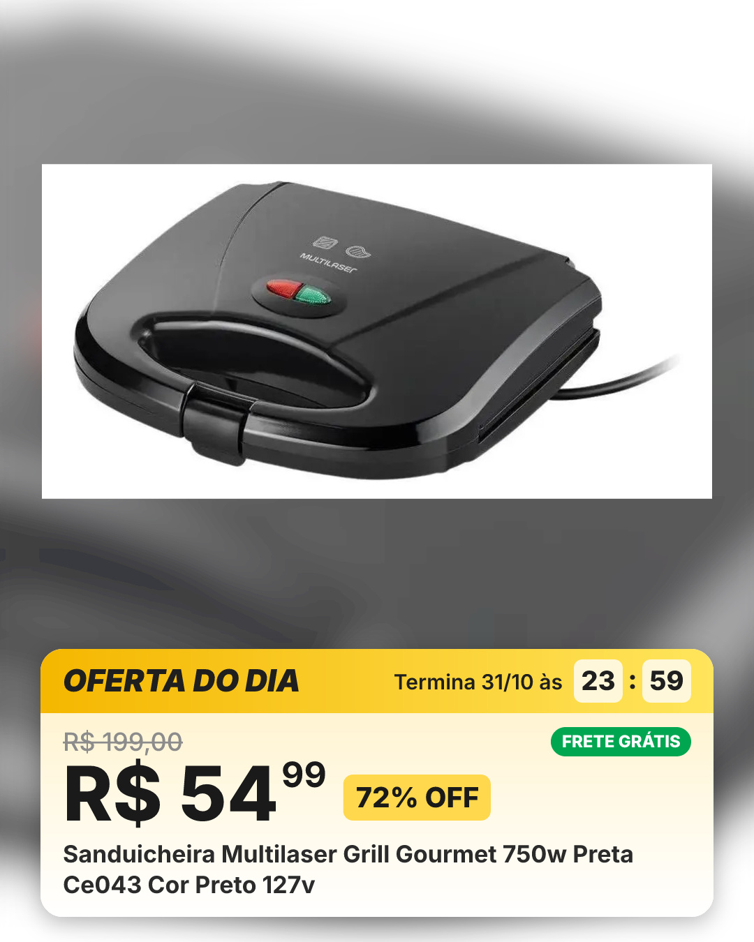 Sanduicheira Multilaser Grill Gourmet 750w Preta Ce043 Cor Preto 127v