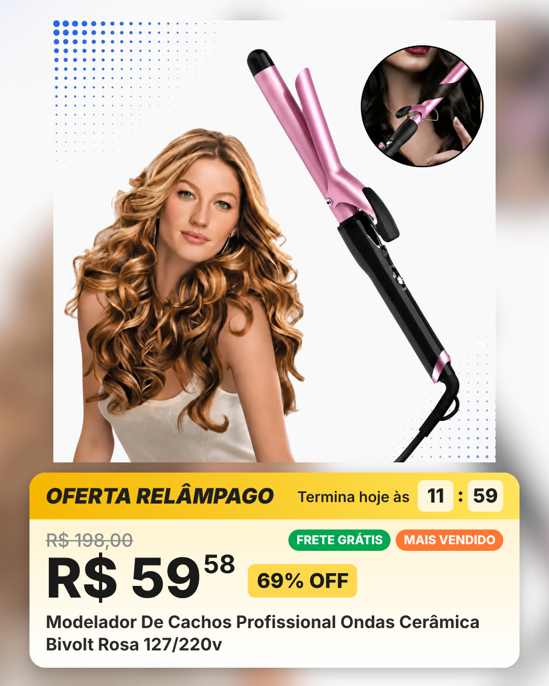 Modelador De Cachos Profissional Ondas Cerâmica Bivolt Rosa 127/220v
