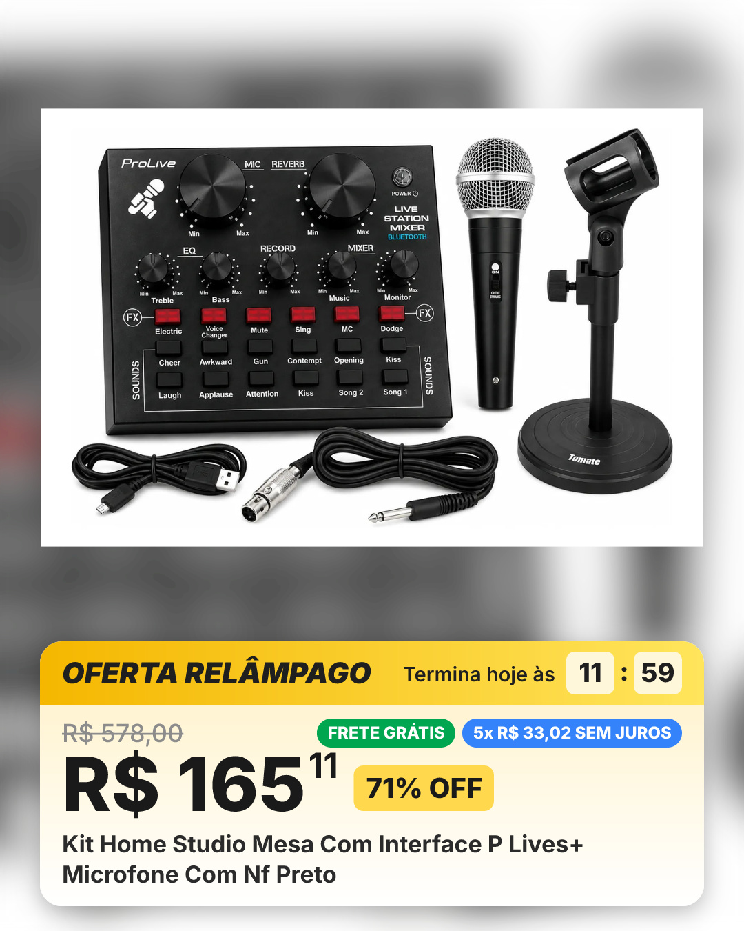 Kit Home Studio Mesa Com Interface P Lives+ Microfone Com Nf Preto