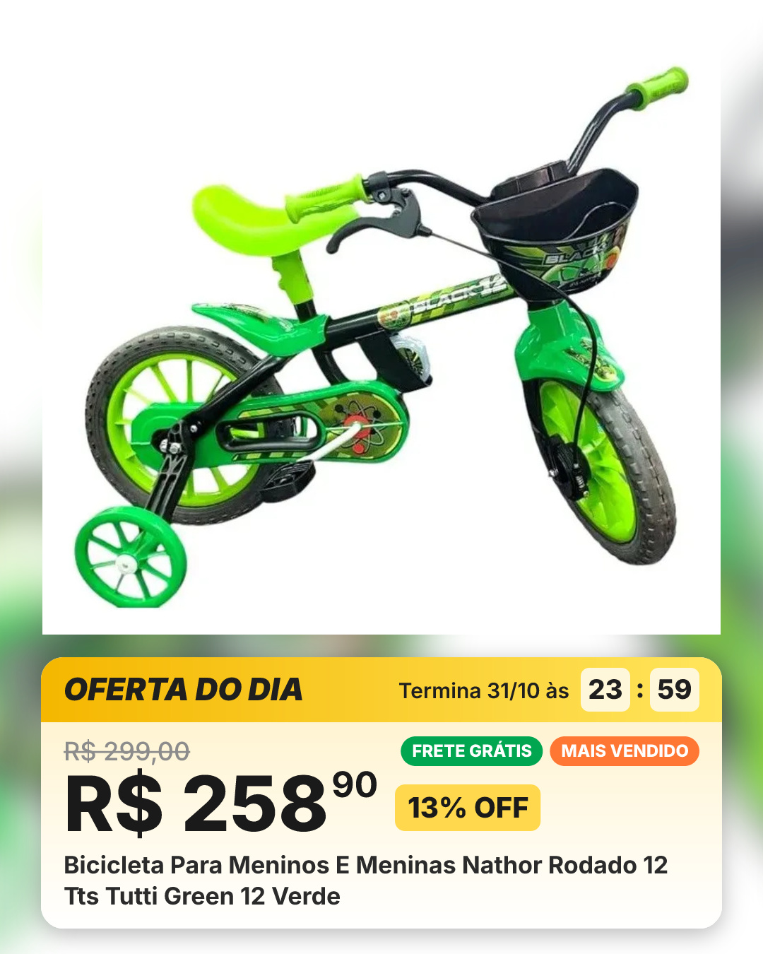 Bicicleta Para Meninos E Meninas Nathor Rodado 12 Tts Tutti Green 12 Verde