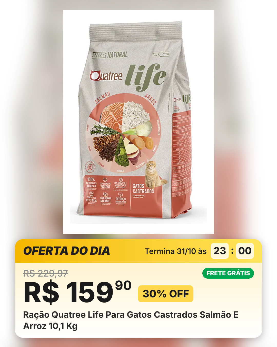 Ração Quatree Life Para Gatos Castrados Salmão E Arroz 10,1 Kg