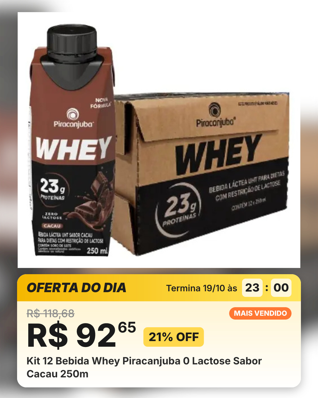 Kit 12 Bebida Whey Piracanjuba 0 Lactose Sabor Cacau 250m