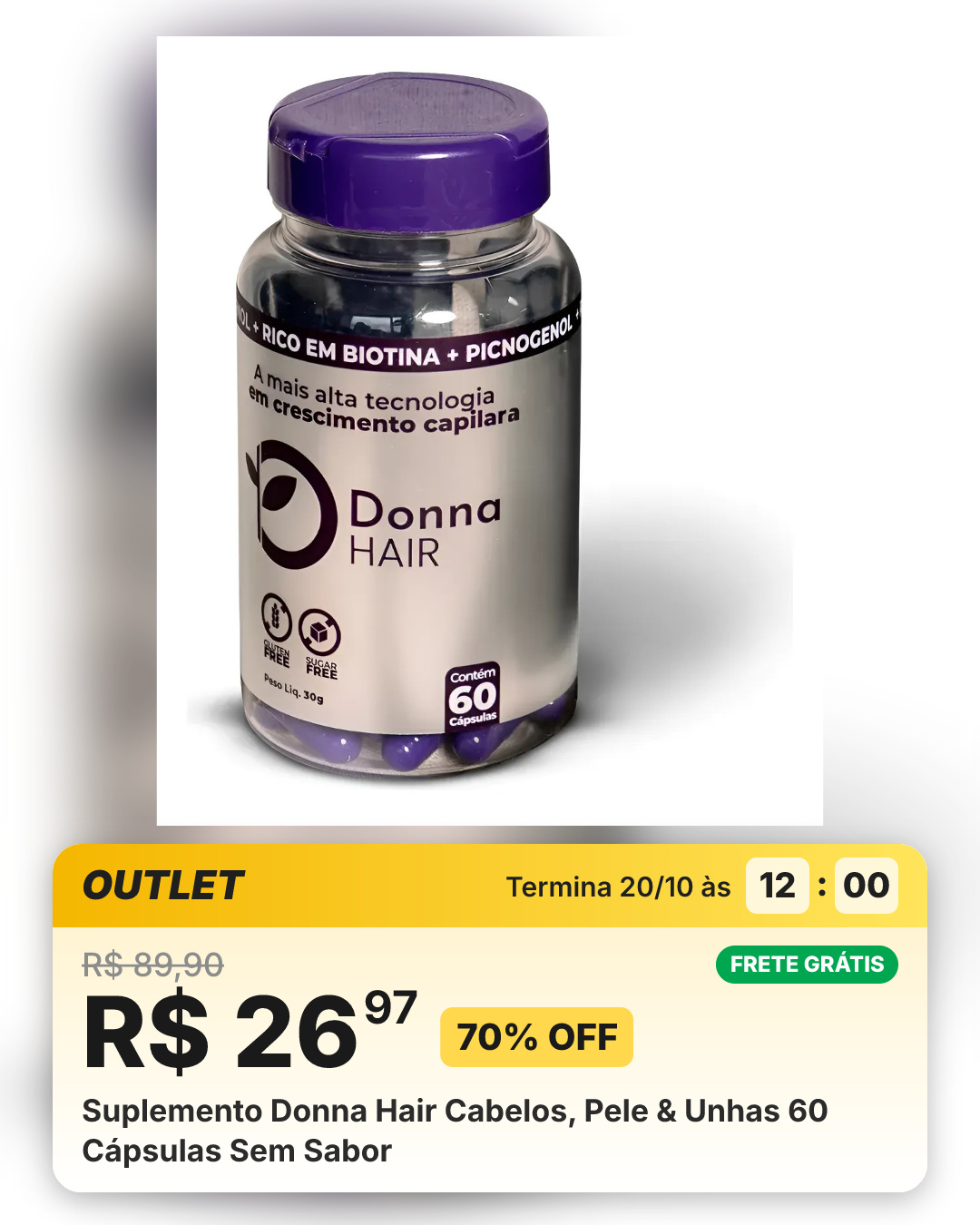 Suplemento Donna Hair Cabelos, Pele & Unhas 60 Cápsulas Sem Sabor