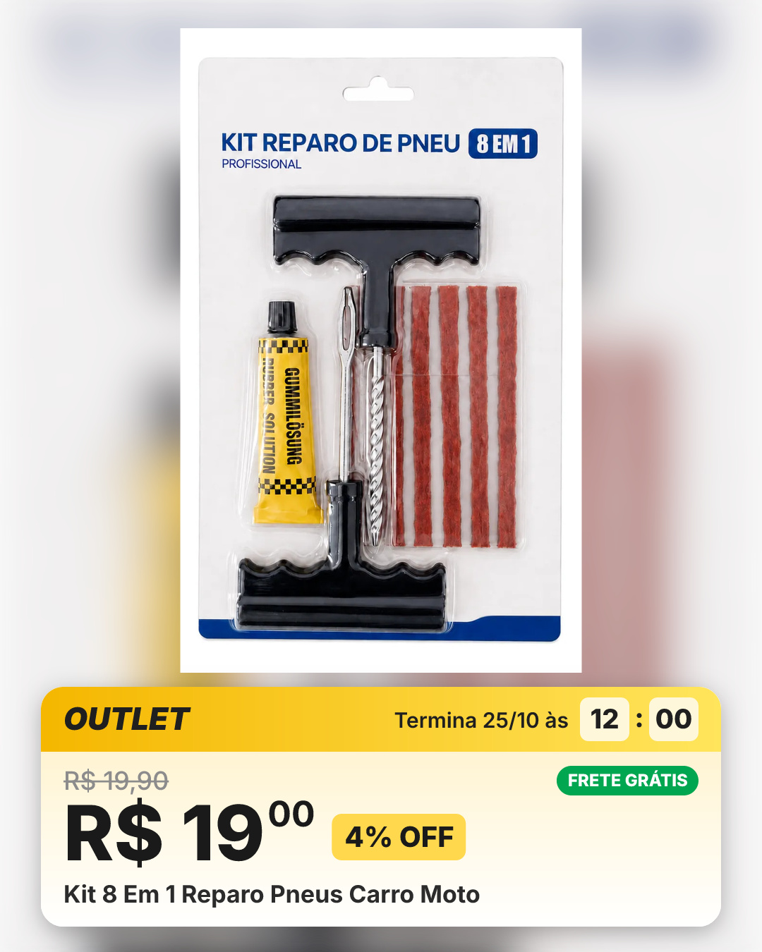 Kit 8 Em 1 Reparo Pneus Carro Moto