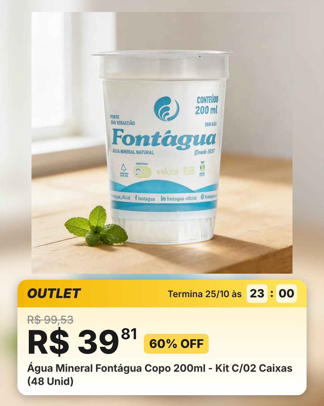 Água Mineral Fontágua Copo 200ml - Kit C/02 Caixas (48 Unid)