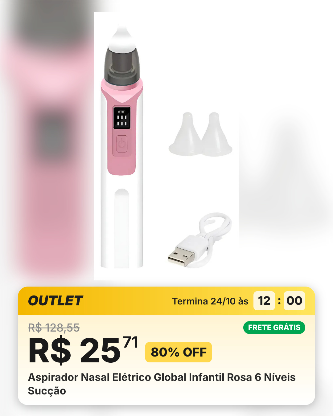 Aspirador Nasal Elétrico Global Infantil Rosa 6 Níveis Sucção