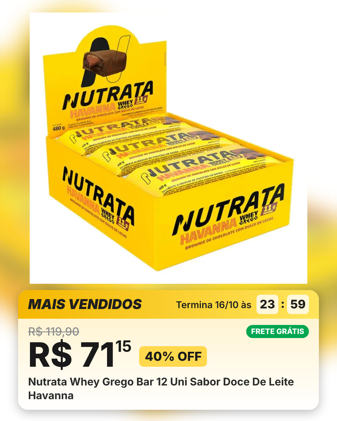 Nutrata Whey Grego Bar 12 Uni Sabor Doce De Leite Havanna