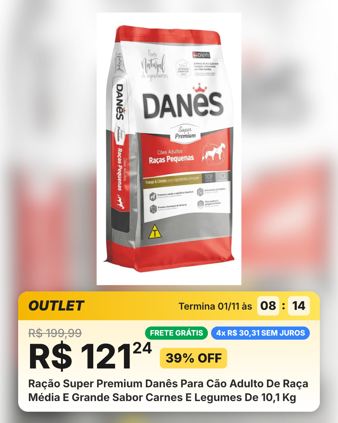 Ração Super Premium Danês Para Cão Adulto De Raça Média E Grande Sabor Carnes E Legumes De 10,1 Kg