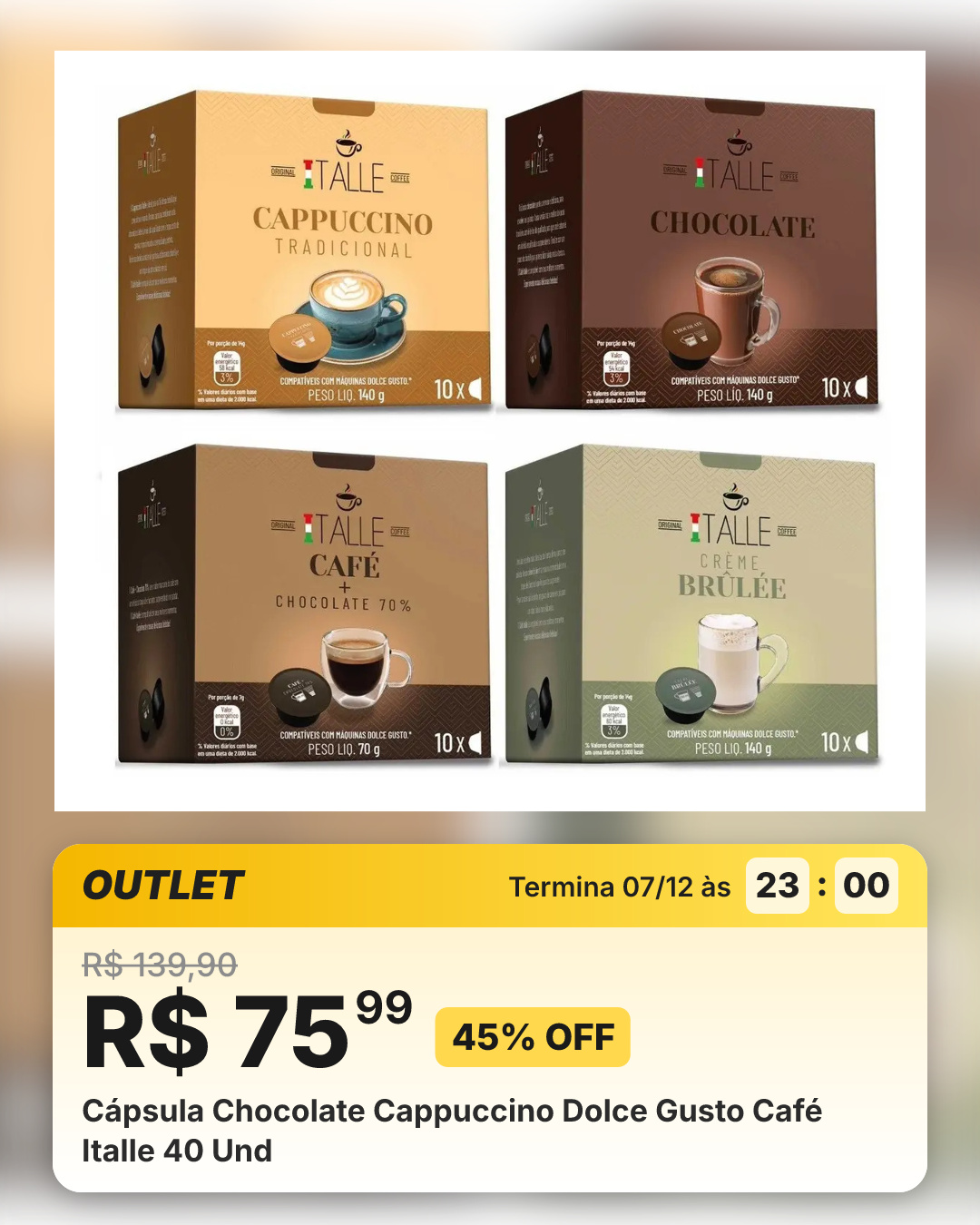 Cápsula Chocolate Cappuccino Dolce Gusto Café Italle 40 Und
