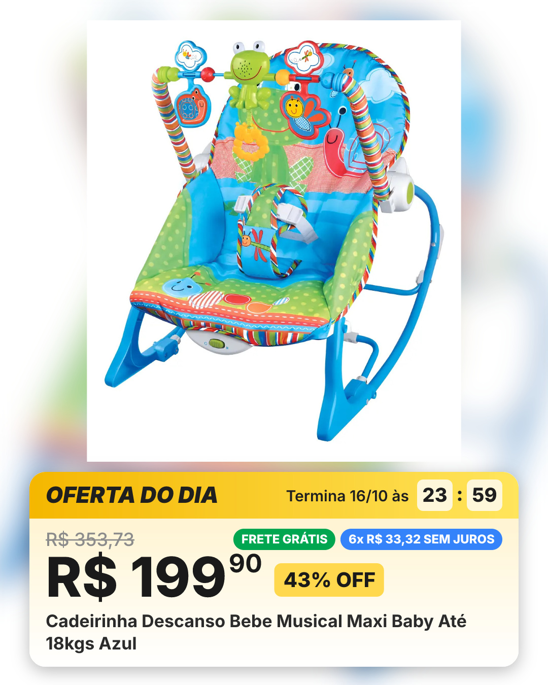 Cadeirinha Descanso Bebe Musical Maxi Baby Até 18kgs Azul