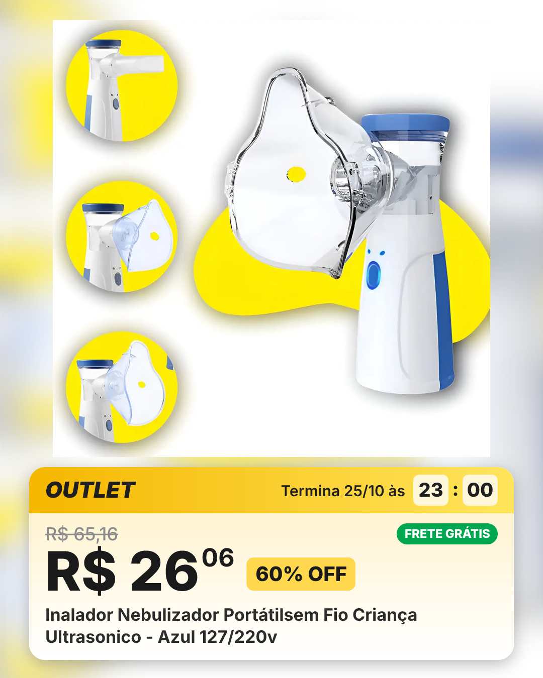 Inalador Nebulizador Portátilsem Fio Criança Ultrasonico - Azul 127/220v