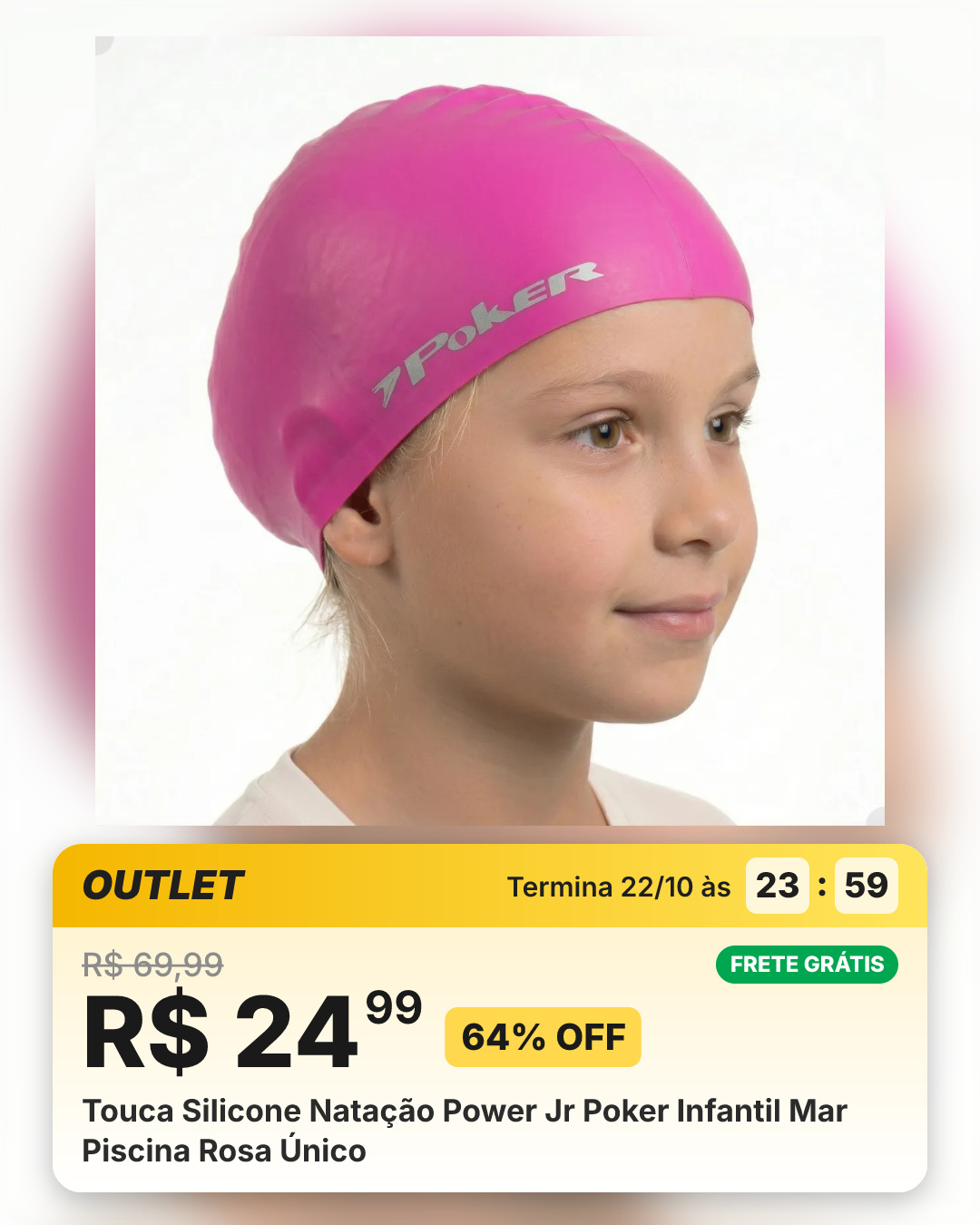 Touca Silicone Natação Power Jr Poker Infantil Mar Piscina Rosa Único