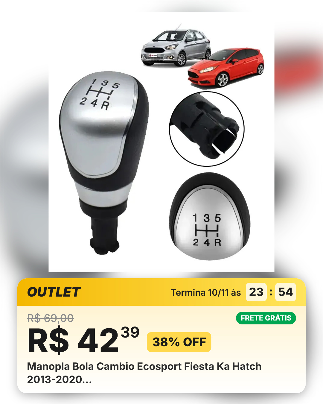 Manopla Bola Cambio Ecosport Fiesta Ka Hatch 2013-2020…