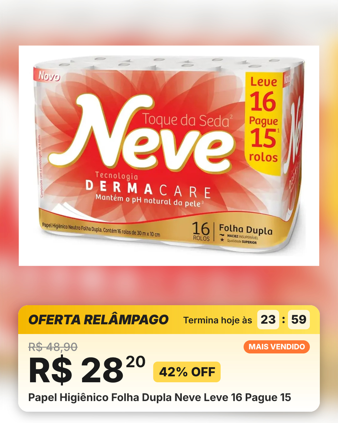 Papel Higiênico Folha Dupla Neve Leve 16 Pague 15