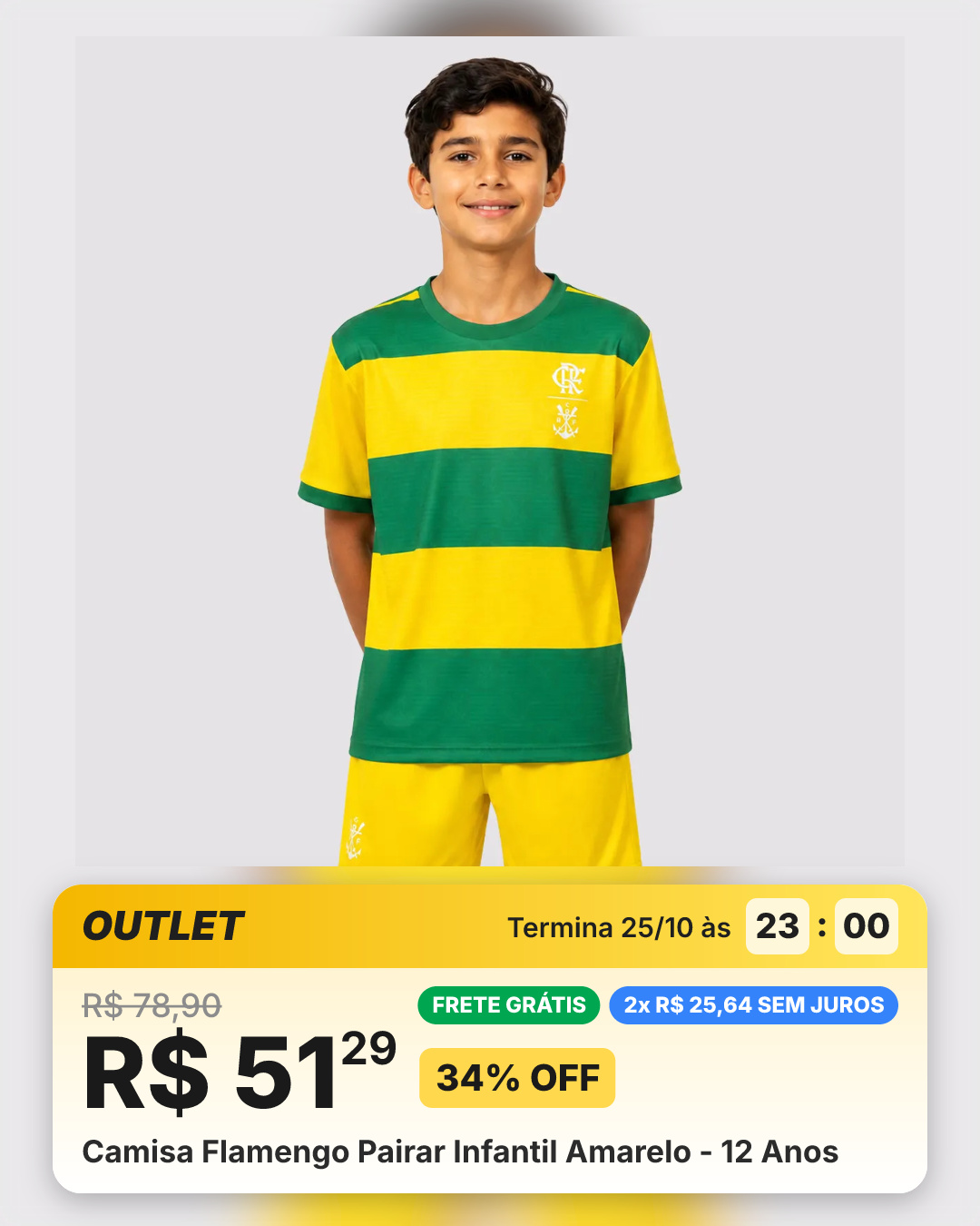 Camisa Flamengo Pairar Infantil Amarelo - 12 Anos