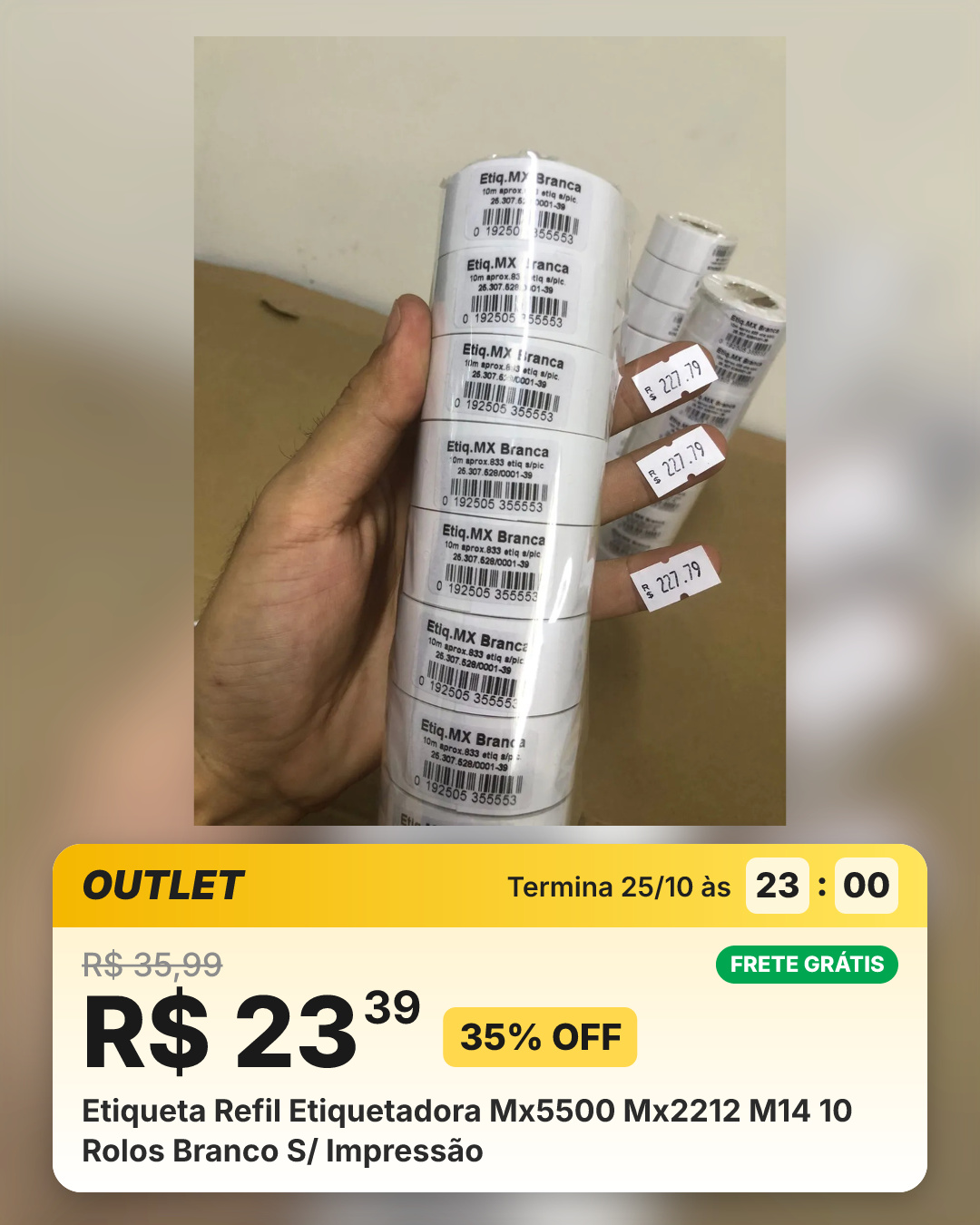Etiqueta Refil Etiquetadora Mx5500 Mx2212 M14 10 Rolos Branco S/ Impressão