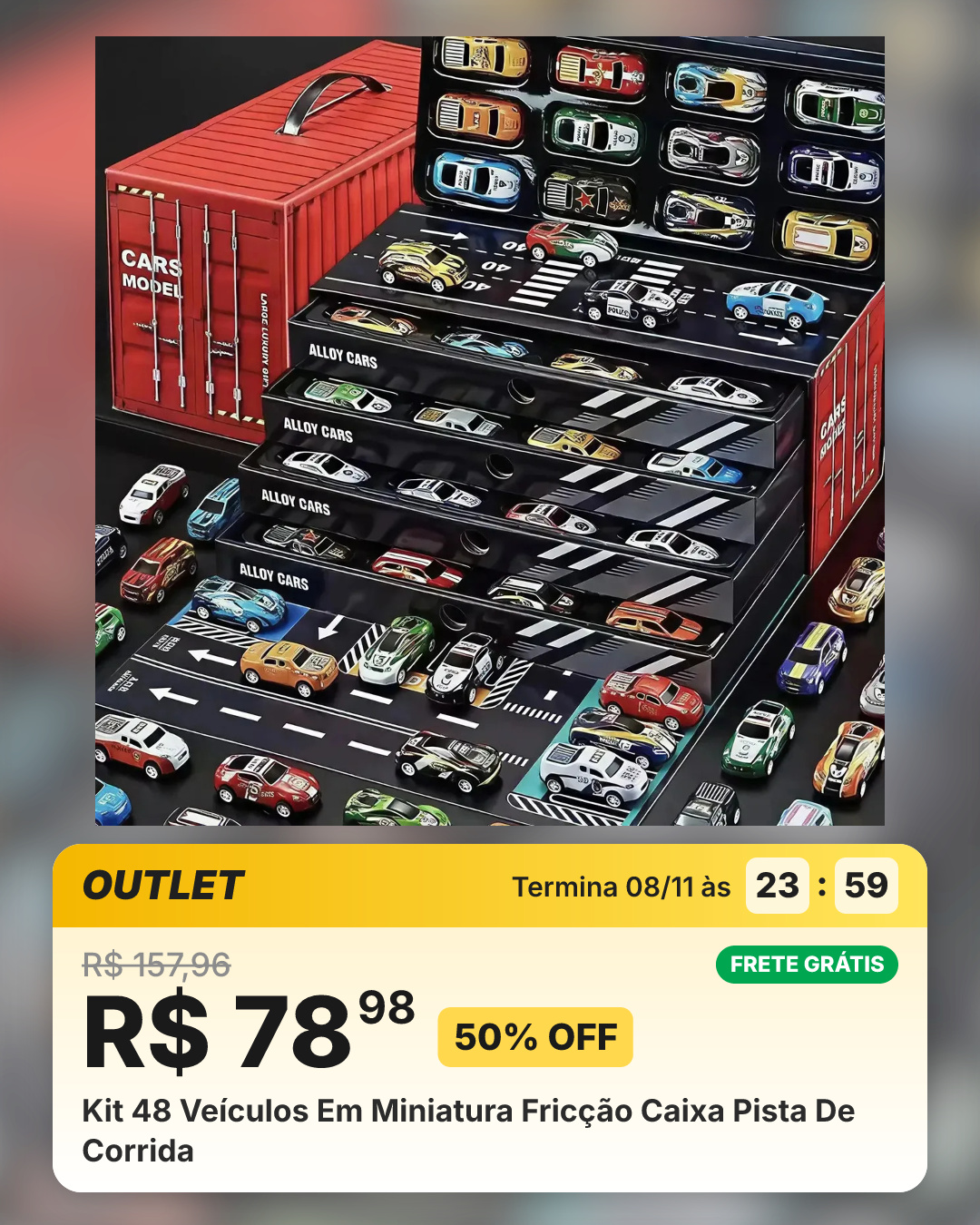 Kit 48 Veículos Em Miniatura Fricção Caixa Pista De Corrida