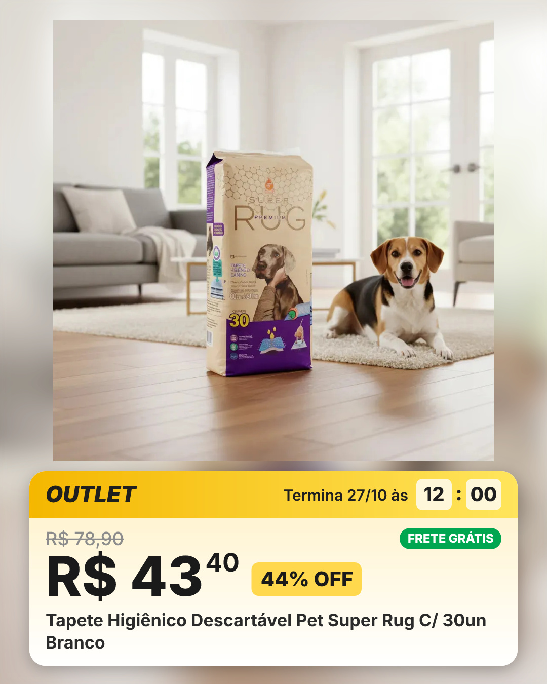Tapete Higiênico Descartável Pet Super Rug C/ 30un Branco