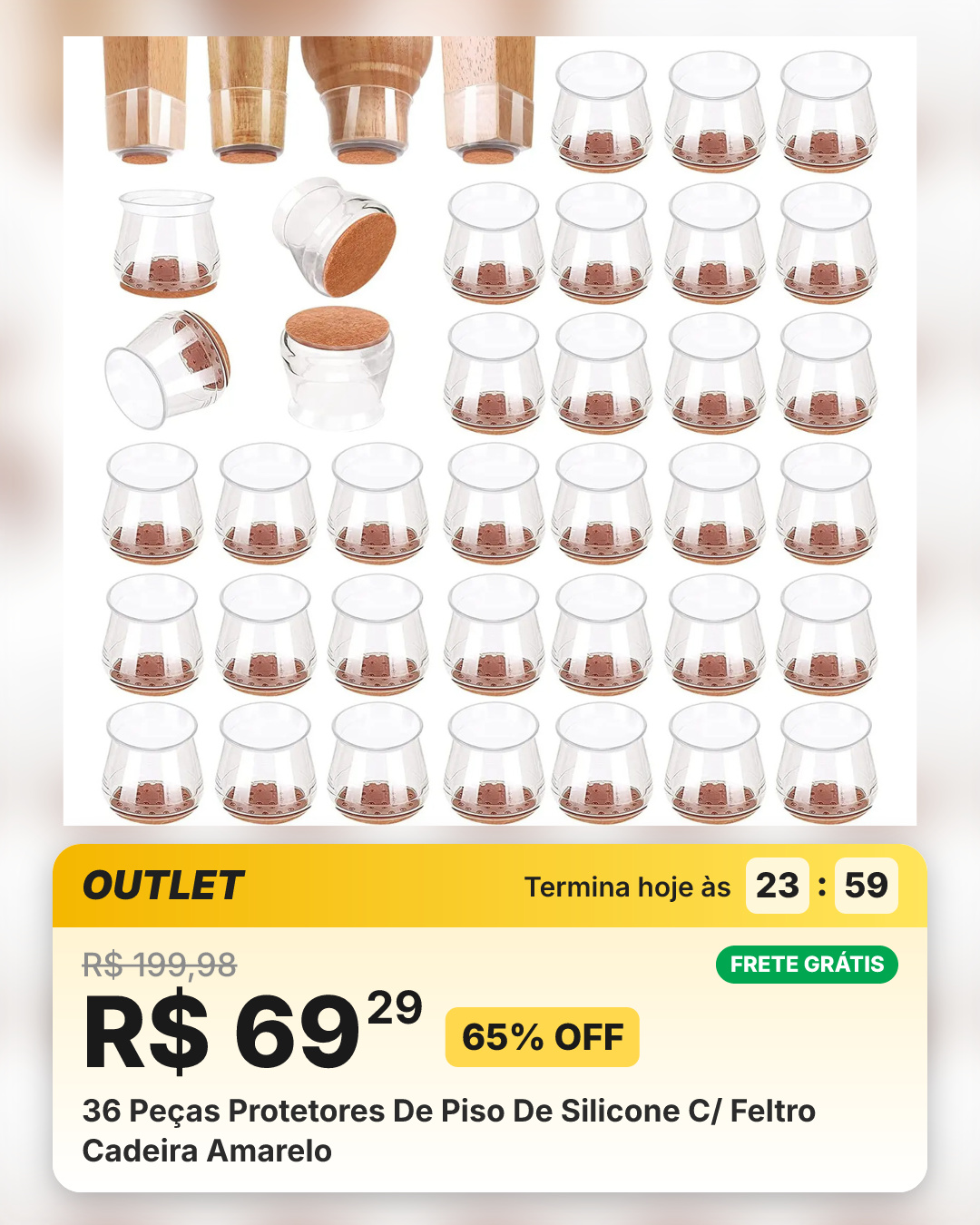 36 Peças Protetores De Piso De Silicone C/ Feltro Cadeira Amarelo