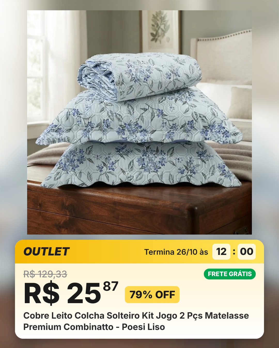 Cobre Leito Colcha Solteiro Kit Jogo 2 Pçs Matelasse Premium Combinatto - Poesi Liso