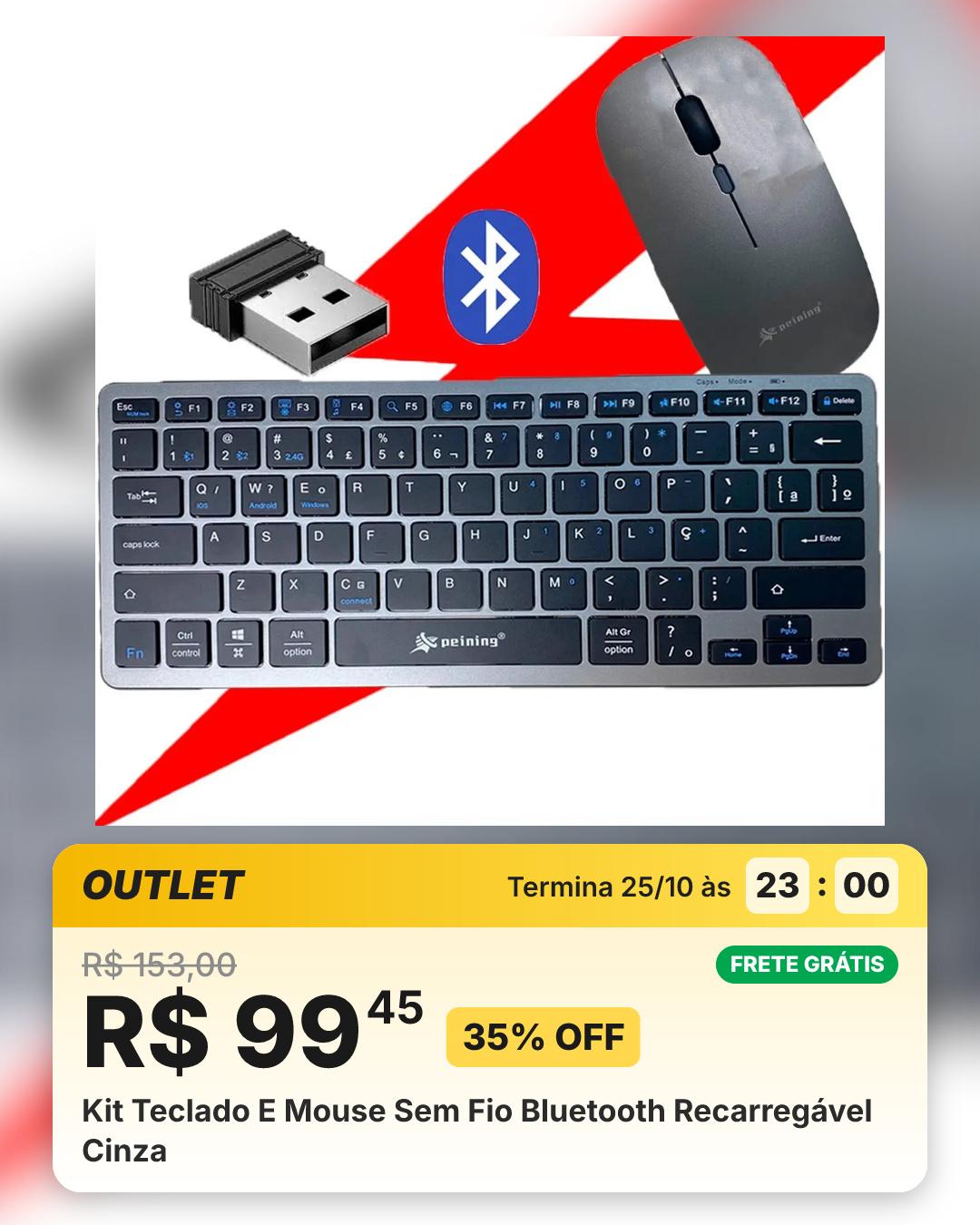 Kit Teclado E Mouse Sem Fio Bluetooth Recarregável Cinza