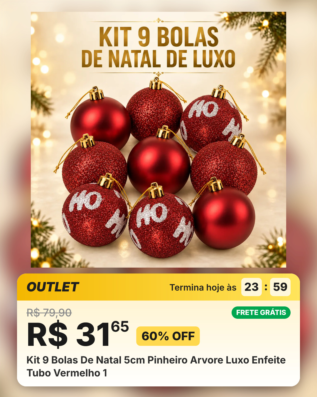 Kit 9 Bolas De Natal 5cm Pinheiro Arvore Luxo Enfeite Tubo Vermelho 1