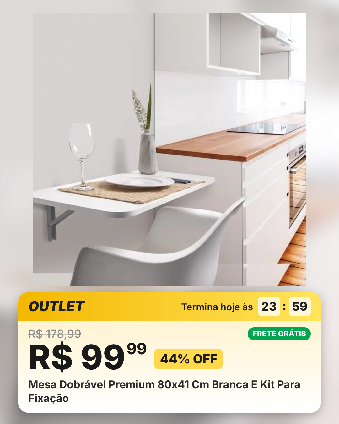 Mesa Dobrável Premium 80x41 Cm Branca E Kit Para Fixação